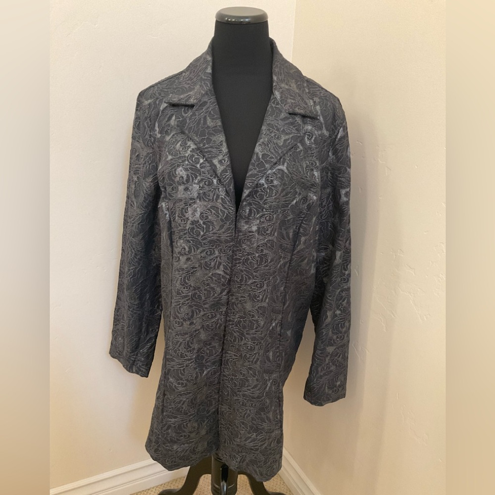 Chico's Textured Duster Trench Coat Jacket Size 3 Black City Classic